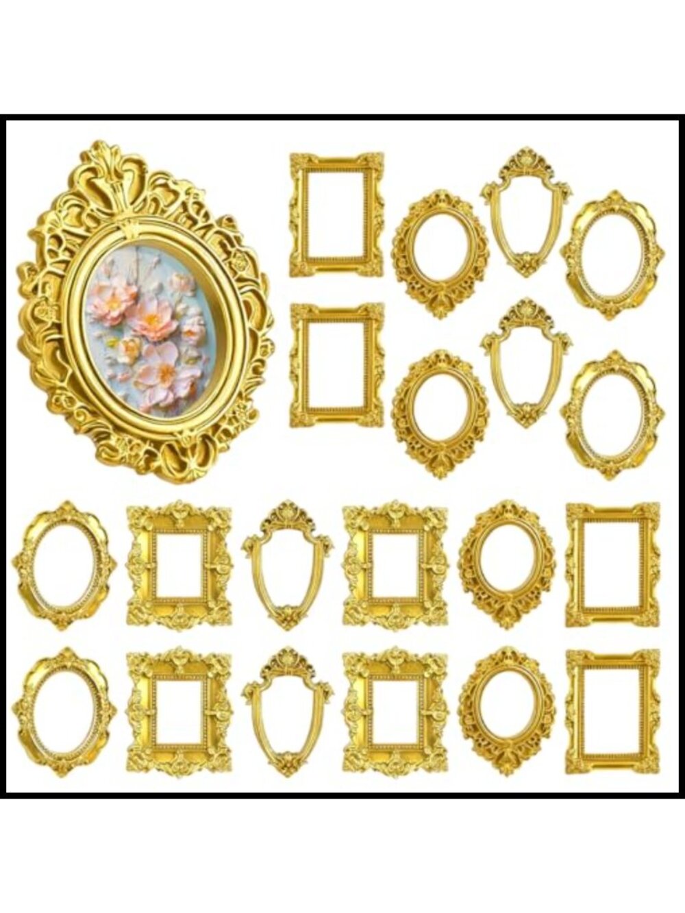 Mini Vintage Resin Picture Frame Set 20Pc Baroque Ornate Tabletop Decor